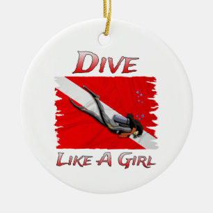 SCUBA Dive Like A Girl Ceramic Tree Decoration