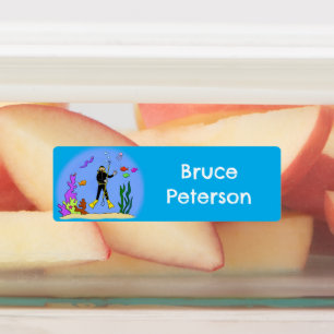 Scuba diver and sea creatures cartoon personalised