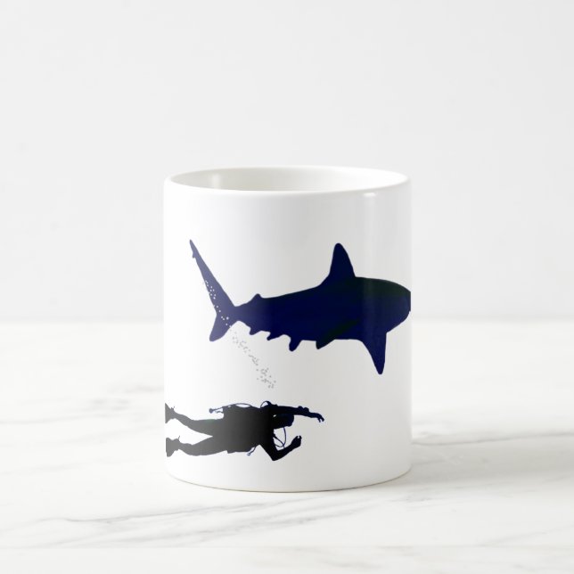SCUBA diver and shark Coffee Mug (Center)