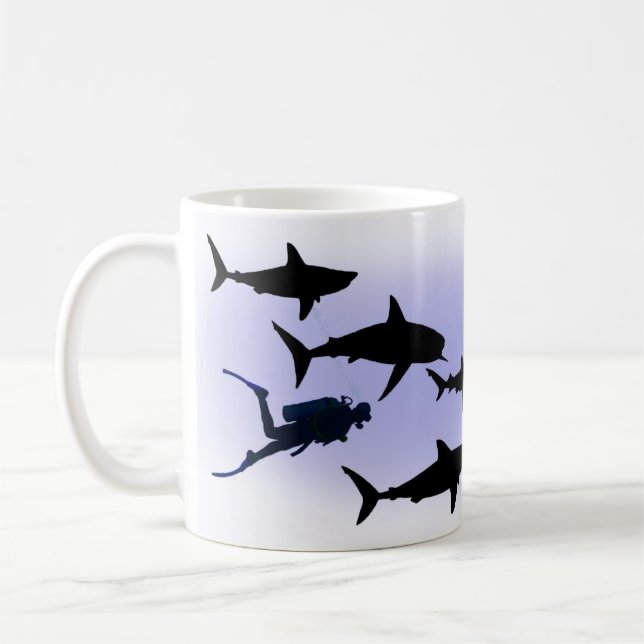 SCUBA diver and sharks Coffee Mug (Left)