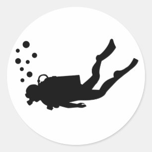 Scuba diver bubbles classic round sticker