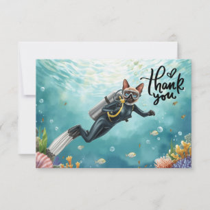 Scuba Diver Cat diving under the sea Thank You Card