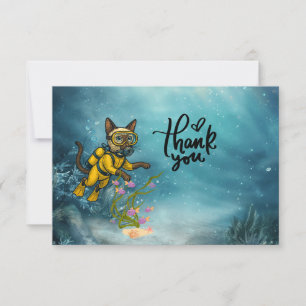 Scuba Diver Cat diving under the sea Thank You Card