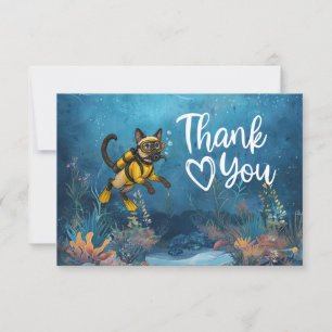 Scuba Diver Cat diving under the sea Thank You Card