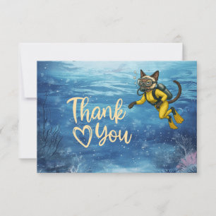 Scuba Diver Cat diving under the sea Thank You Card