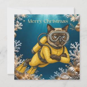 Scuba diver Christmas themed underwater Holiday Card