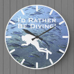 Scuba Diver Clock "I'd Rather Be Diving"<br><div class="desc">Clock has the message "I'd Rather Be Diving". Great gift idea for the wall of any deep sea diver.</div>