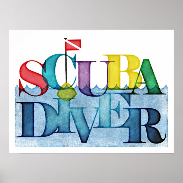 Scuba Diver Colourful Scuba Diving Poster (Front)