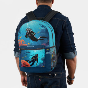 Scuba Diver custom name Printed Backpack