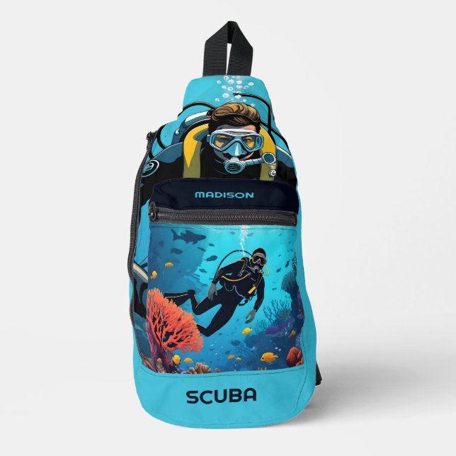 Scuba Diver custom name Sling Bag (Front)