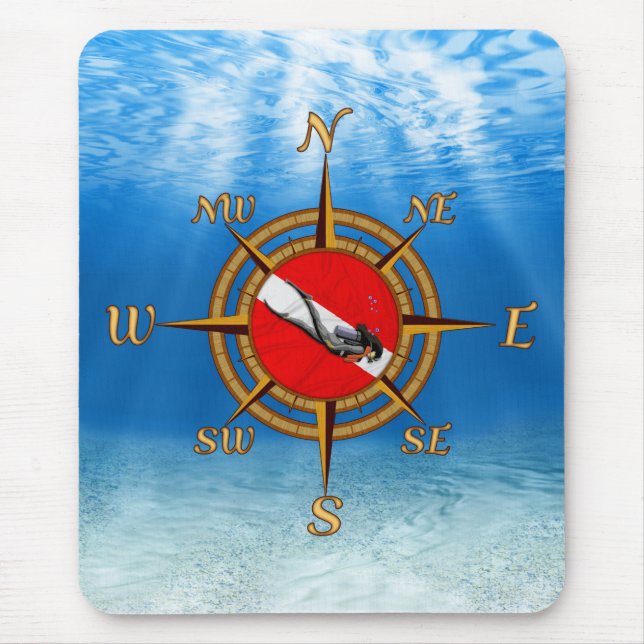 SCUBA Diver Dive Compass Mouse Mat (Front)