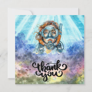 Scuba Diver diving under the sea Thank You Card