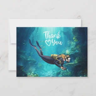 Scuba Diver  diving under the sea Thank You Card