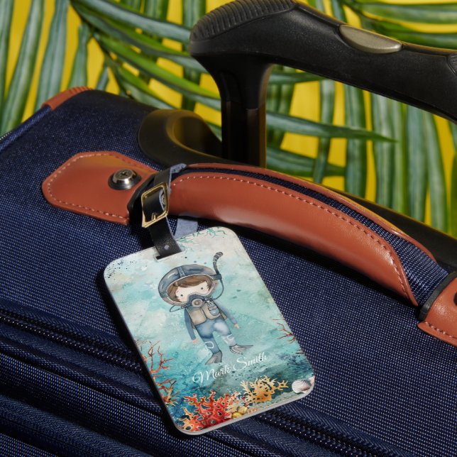 Scuba Diver Diving underwater  Luggage Tag (Front Insitu 1)