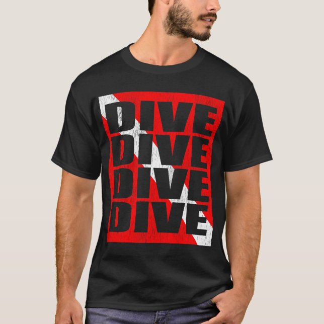 Scuba Diver Down Flag Bold Red Dive Signal Graphic T-Shirt (Front)