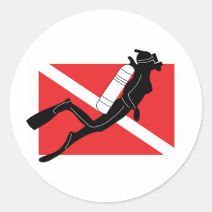SCUBA Diver Down Flag With Female Diver Classic Round Sticker
