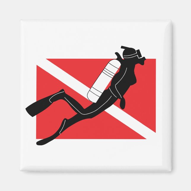 SCUBA Diver Down Flag With Female Diver Magnet (Front)