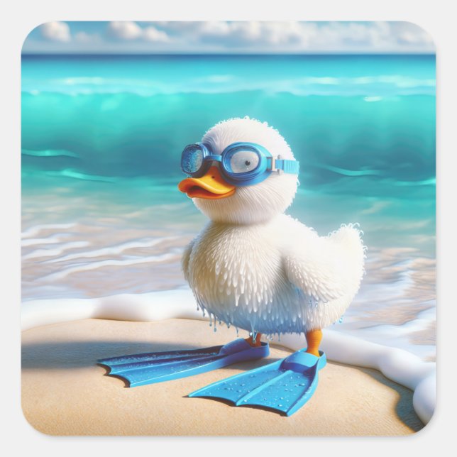 Scuba Diver Duckling Square Sticker (Front)