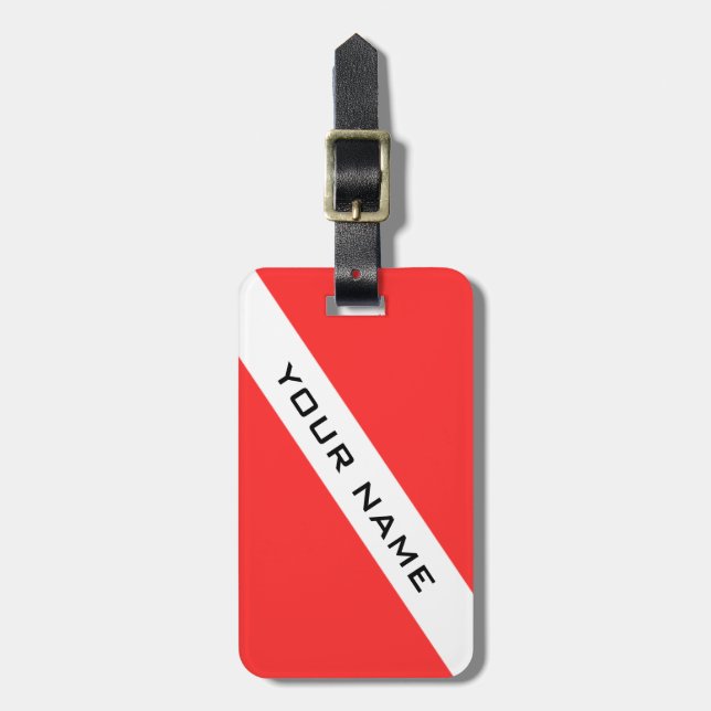 SCUBA DIVER FLAG PERSONAL LUGGAGE TAG (Front Vertical)