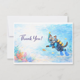 Scuba Diver for Siamese cat lover Thank You Card