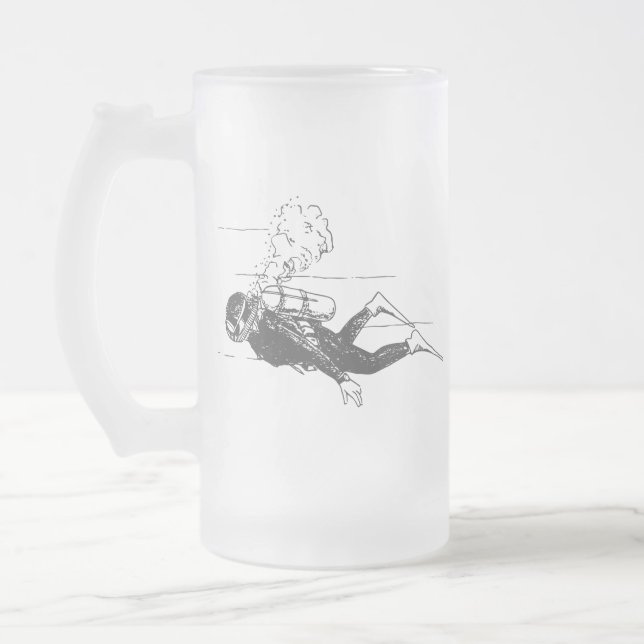 Scuba Diver Frosted Glass Beer Mug (Left)