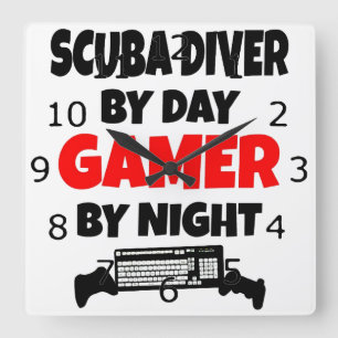 Scuba Diver Gamer Square Wall Clock