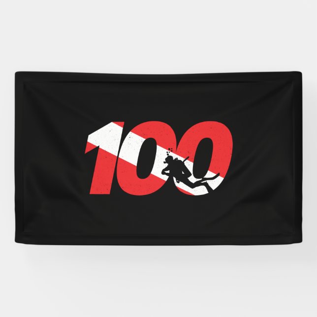 Scuba Diver Gift - 100th Dive - Diver Down - Scuba Banner (Horizontal)