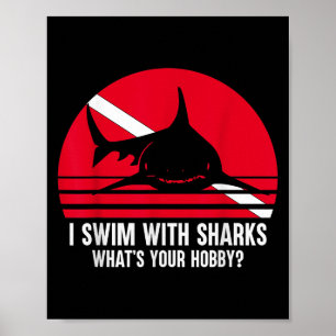 Scuba Diver Gift Shark Ocean Vintage Scuba Diving  Poster