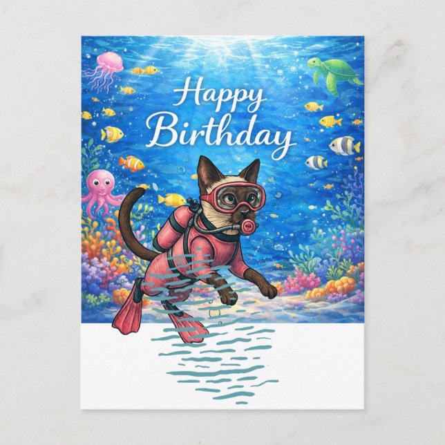 Scuba diver Happy Birthday underwater Postcard (Front)