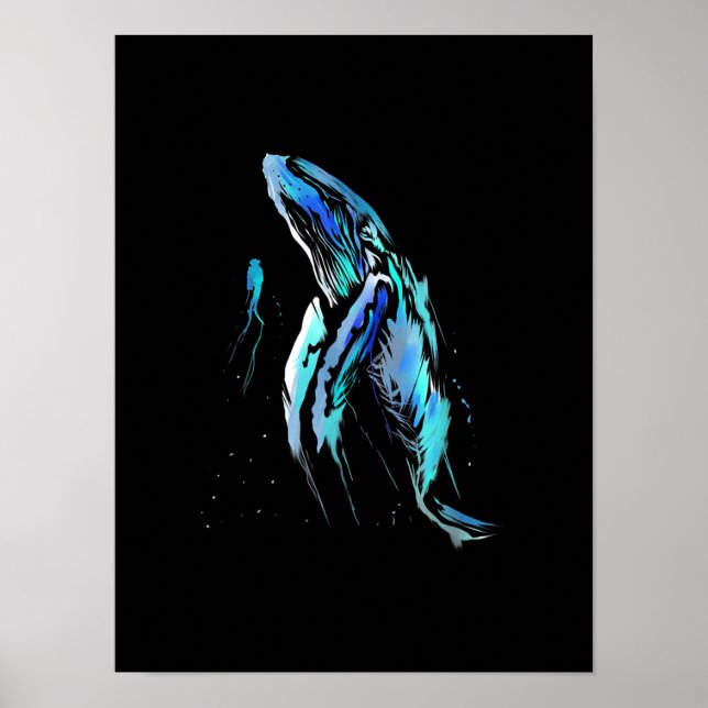 Scuba Diver Humpback Whale Swimming Diving Gift Poster (Front)