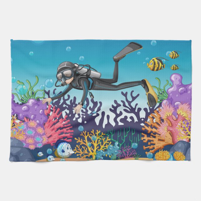 Scuba Diver kitchen towel (Horizontal)