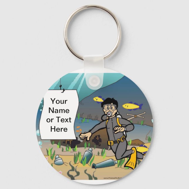 Scuba Diver - Male Cartoon by PrintedPerfection Key Ring (Front)