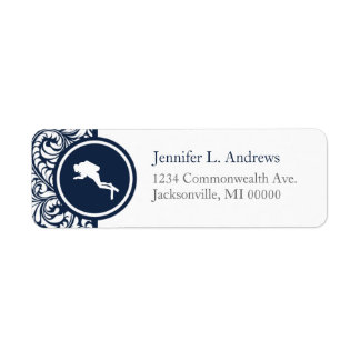 Scuba Diver Navy Colour Damask Return Address Labe