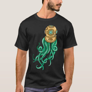 Scuba Diver Octopus Illustration Gift Sea Diving T-Shirt