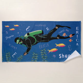 SCUBA Diver Personalised Beach Towel