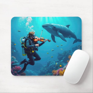 Scuba Diver Playing a Violin For a Whale Mouse Mat