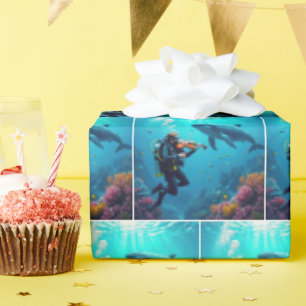 Scuba Diver Playing a Violin For a Whale Wrapping Paper