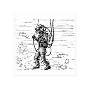 Scuba diver rubber stamp