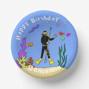 Scuba diver sea life cartoon paper plate