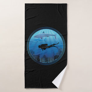 Scuba Diver Shark Diving Bath Towel