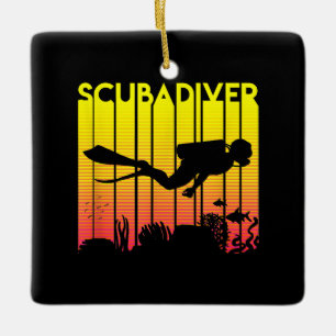 Scuba Diver Silhouette Diving Swimming Sea Diver Ceramic Ornament
