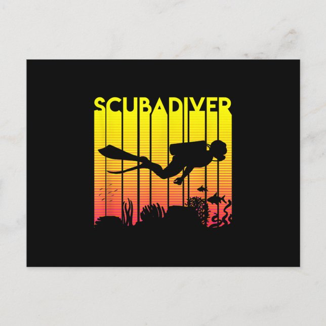 Scuba Diver Silhouette  Diving Swimming Sea Diver Holiday Postcard (Front)