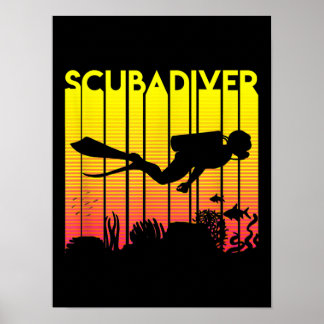 Scuba Diver Silhouette Diving Swimming Sea Diver Poster
