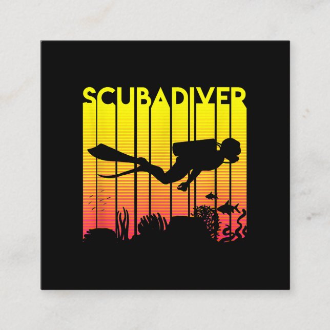 Scuba Diver Silhouette  Diving Swimming Sea Diver Square Business Card (Front)