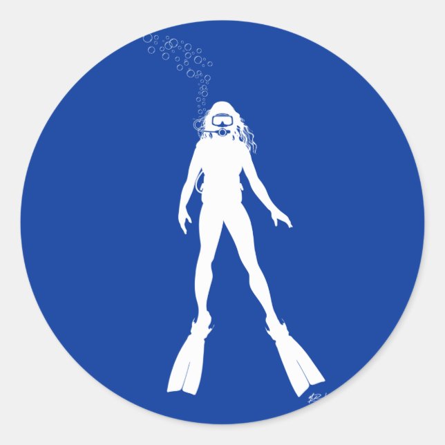 Scuba Diver Silhouette (Woman) Classic Round Sticker (Front)