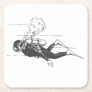 Scuba Diver Square Paper Coaster