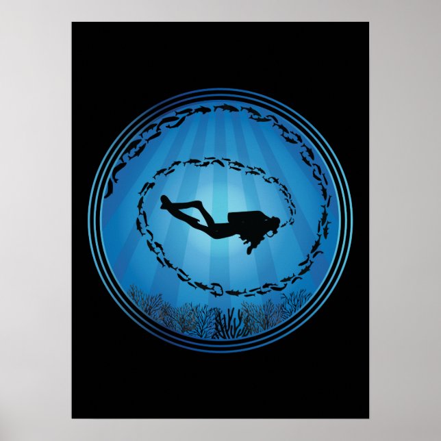 Scuba Diver Surrounded Poster (Front)