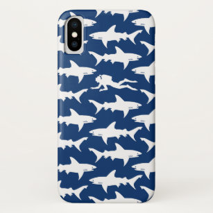 Scuba Diver Swimming with a School of Sharks iPhone X Case