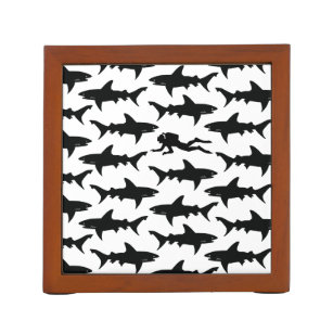 Scuba Diver Swimming with a School of Sharks Desk Organiser