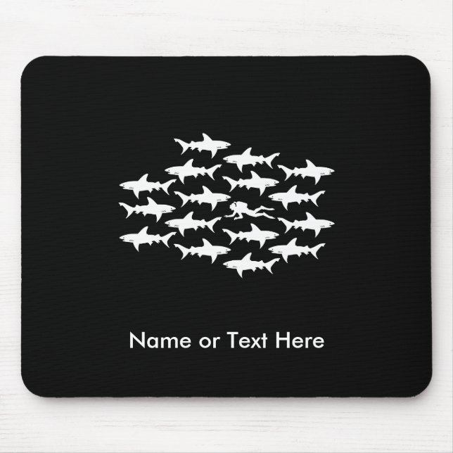Scuba Diver Swimming with a School of Sharks Mouse Mat (Front)